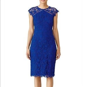 SHOSHANNA Blue Lace Sheath Midi Dress